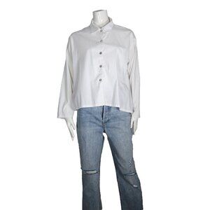 Bryn Walker Women's Small White Blouse Button-Up Cotton Hi-Low Long Sleeve Shirt
